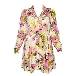 Sezane Vibrant Floral Mini Dress - Pink, Yellow, Green